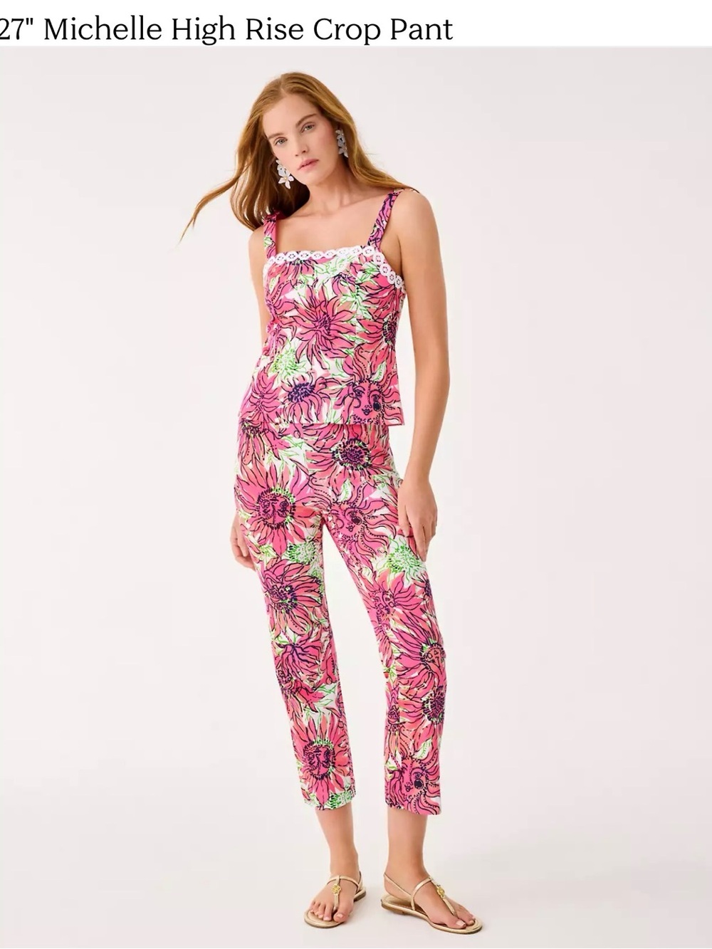NWT Lilly Pulitzer Michelle High Rise Crop Pants - Pink Floral